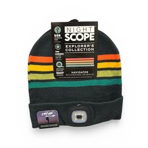 Night Scope Rechargeable LED Beanie in Navigator Black with Colorful Stripe New